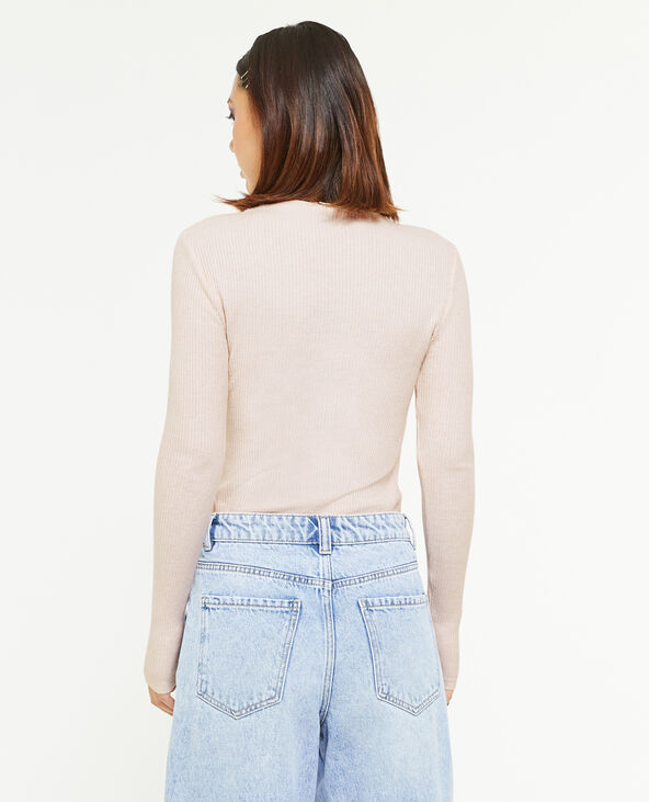 Pull fin en maille côtelée col cheminée beige - Pimkie