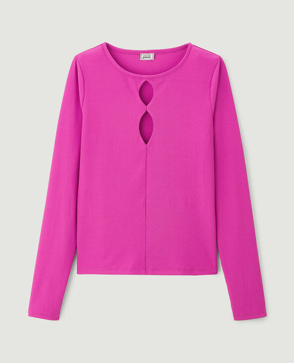 Top maille côtelée avec découpes rose fuchsia - Pimkie