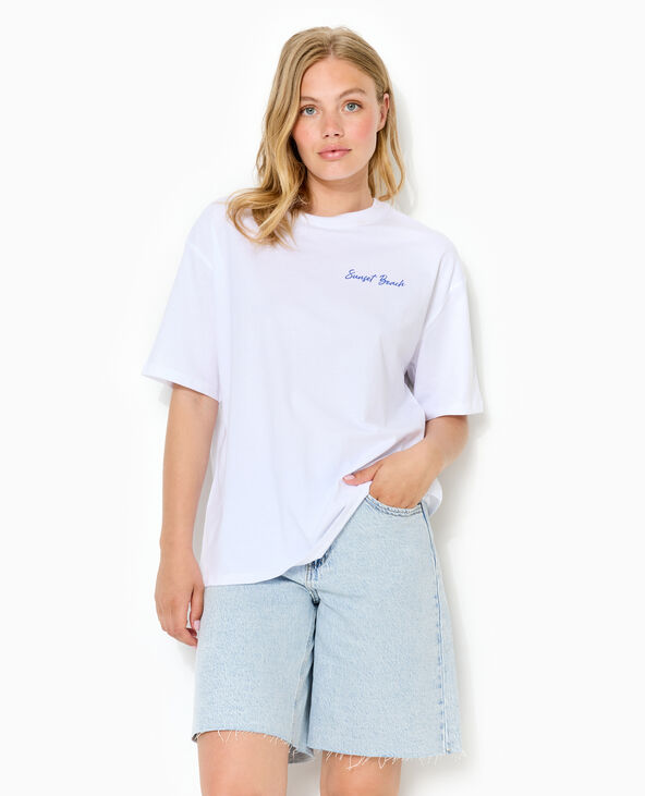 T-shirt oversize avec print poitrine et dos blanc - Pimkie