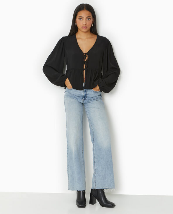 Blouse avec nouettes et manches ballons noir - Pimkie