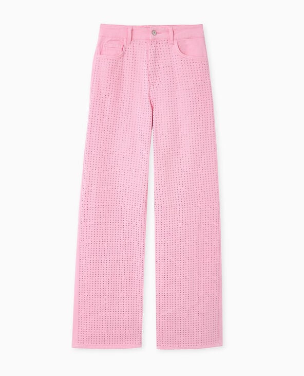 Jean droit taille haute avec strass devant rose - Pimkie