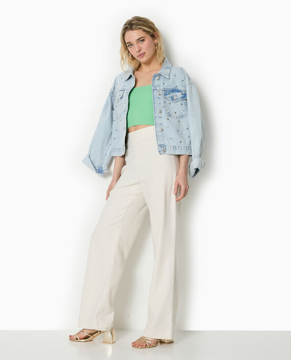 Pantalon droit taille haute avec lin blanc - Pimkie