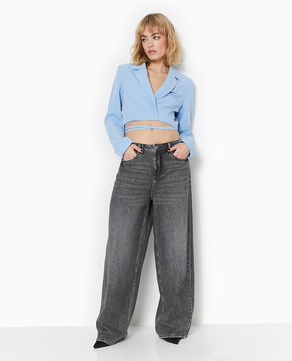 Veste cropped avec liens à nouer bleu clair - Pimkie