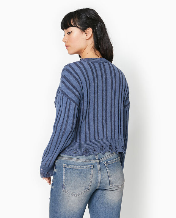 Pull en maille fantaisie avec effet destroy bleu - Pimkie