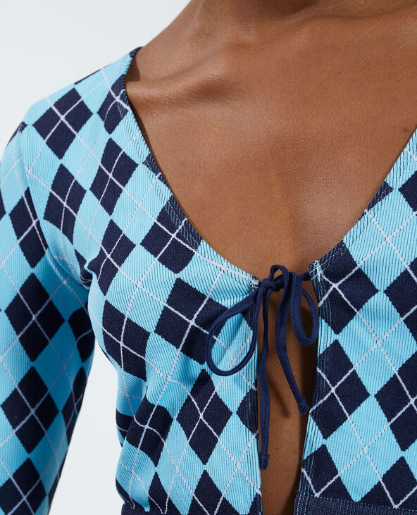 Gilet noué à carreaux bleu clair - Pimkie