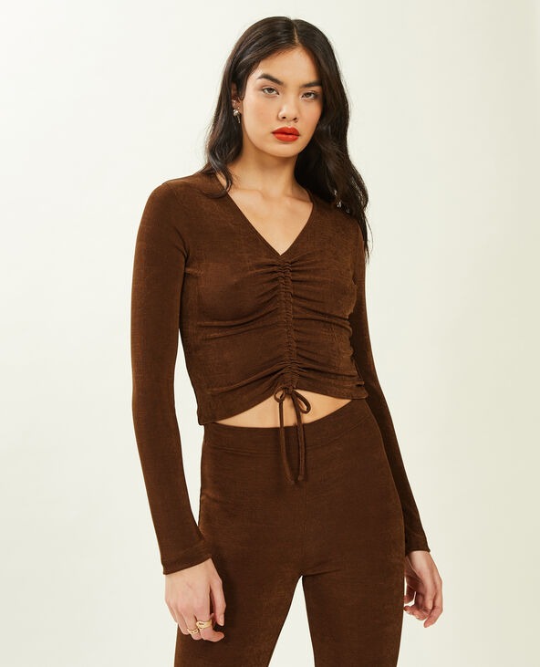 Top manches longues avec liens coulissants marron - Pimkie