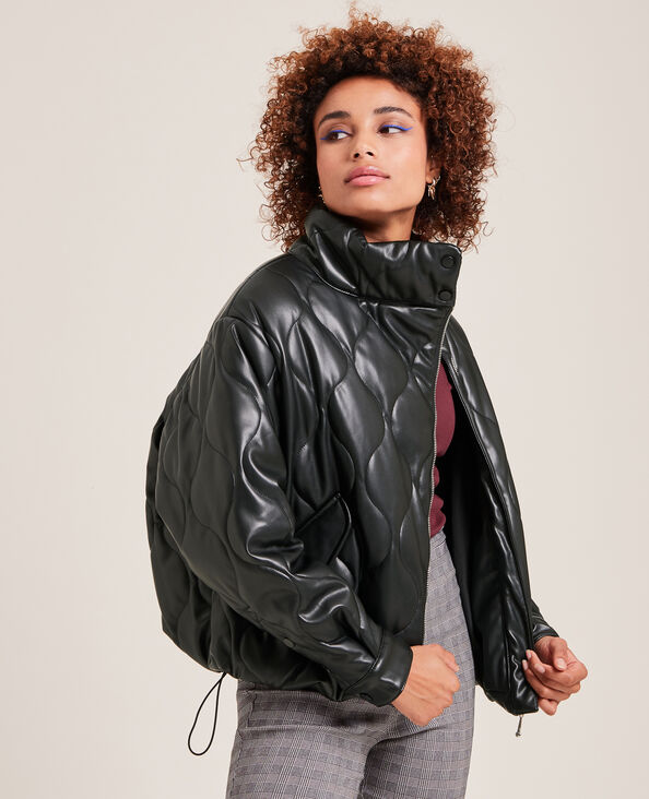 Blouson matelassé en simili cuir noir - Pimkie