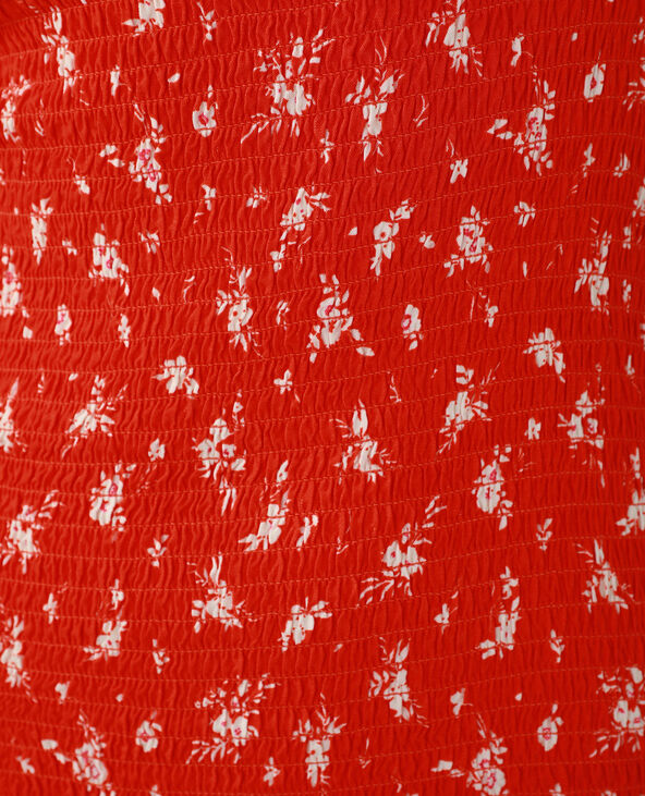 Robe fleurie et smockée rouge - Pimkie