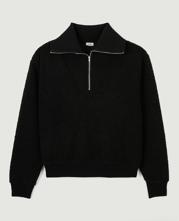 Sweat en sherpa avec col camionneur noir - Pimkie