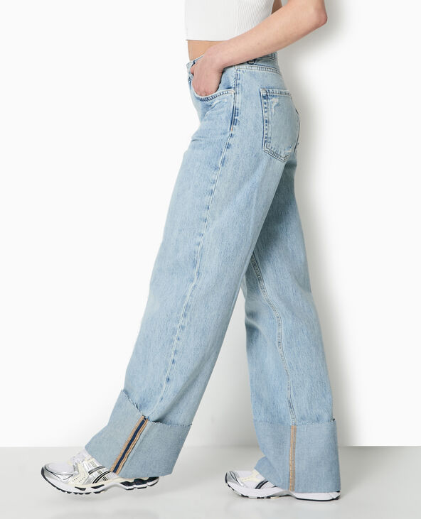 Jean droit taille regular avec revers cousus bleu - Pimkie
