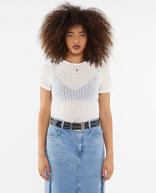 Top en dentelle tissu reliefé blanc - Pimkie