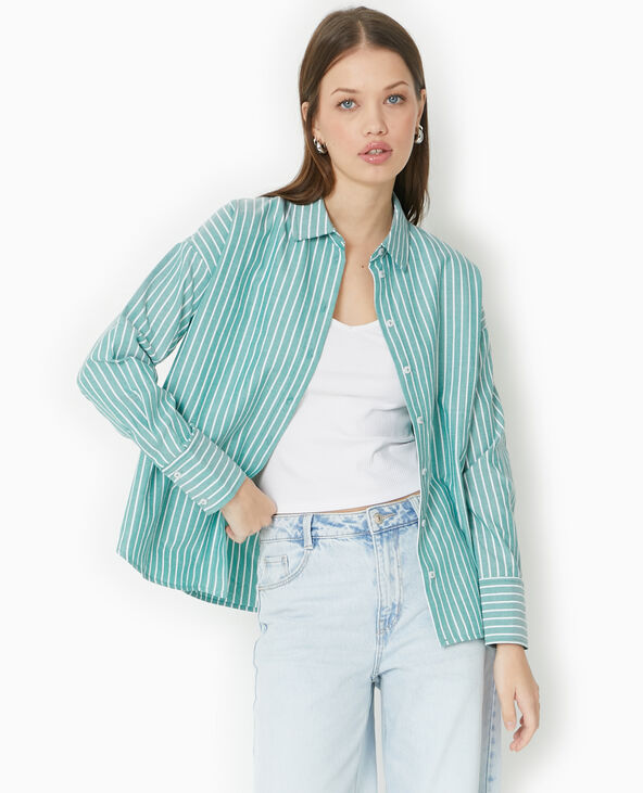 Chemise rayée ample et droite vert foncé - Pimkie