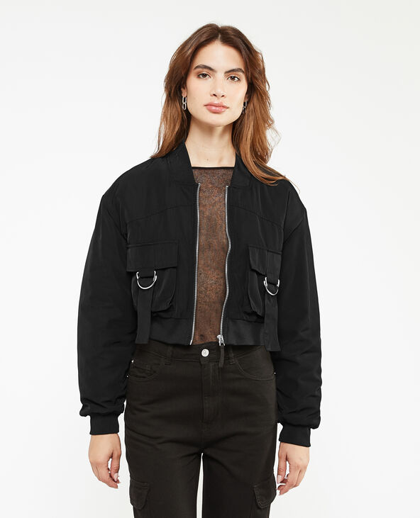 Bomber court avec poches et sangles noir - Pimkie