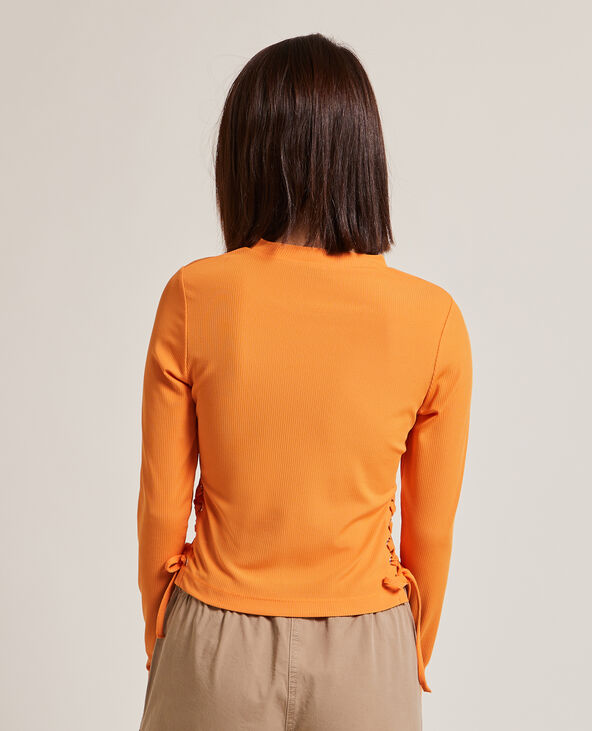 Top maille côteléee avec lacets orange - Pimkie