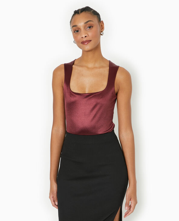 Body encolure carrée en maille brillante bordeaux - Pimkie