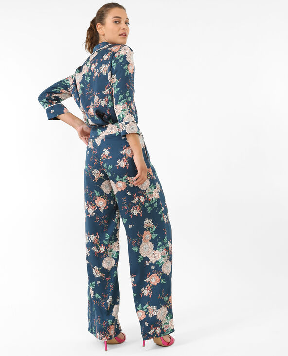 Pantalon style pyjama satiné bleu foncé - Pimkie