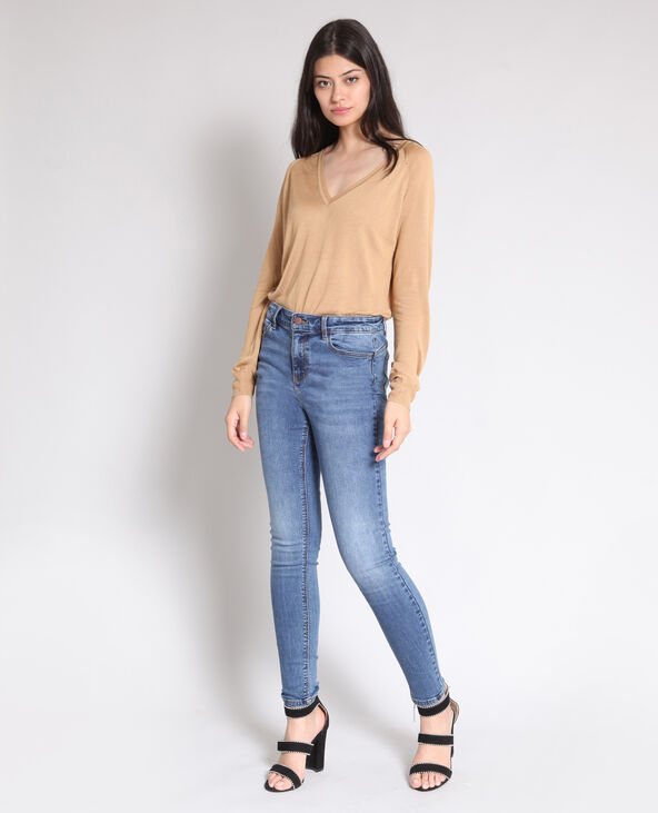 Pull fin à col V beige - Pimkie