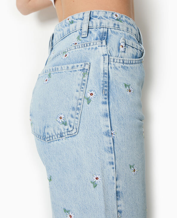Jean droit avec broderies fleurs all over bleu clair - Pimkie