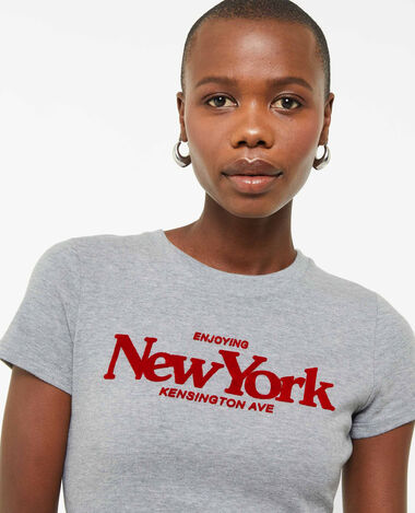 T-shirt manches courtes avec flocage velours gris chiné - Pimkie