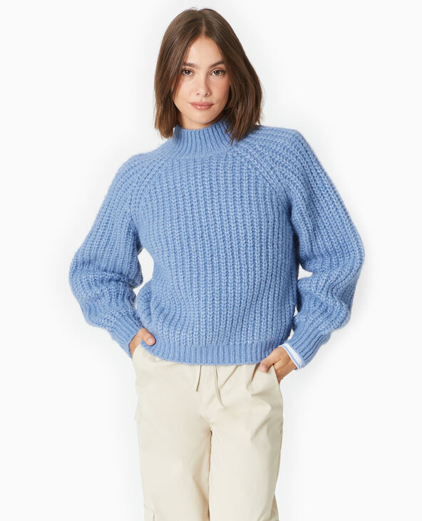 Pull col montant grosses mailles  bleu - Pimkie