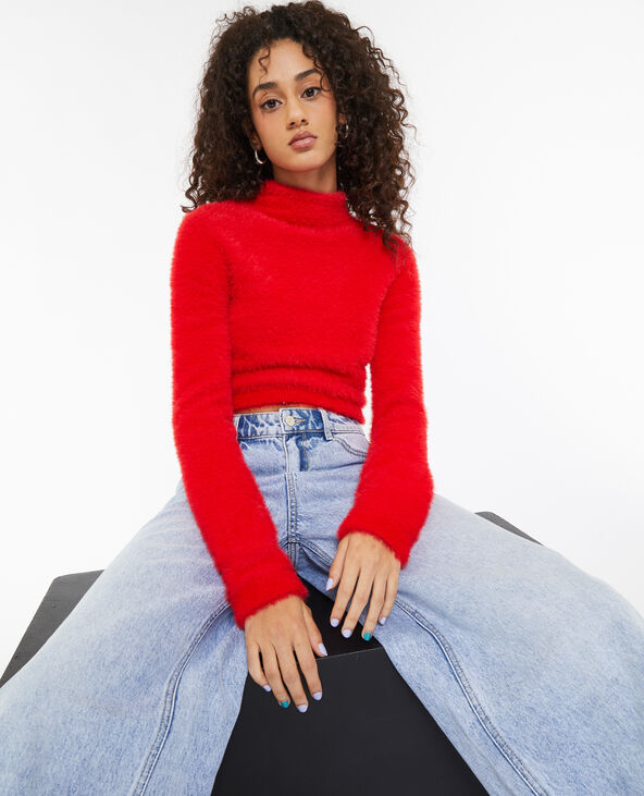 Pull cropped en maille fluffy et poilue rouge - Pimkie