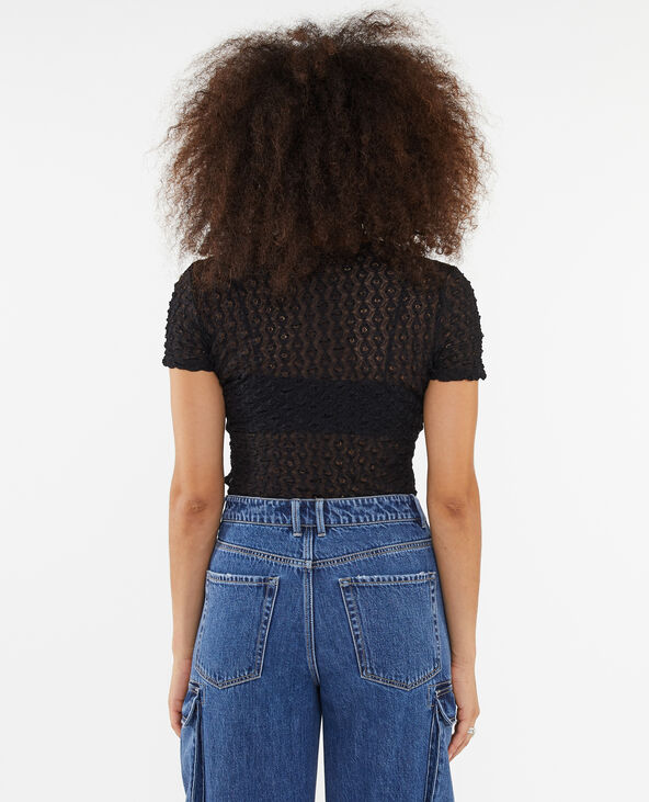Top en dentelle tissu reliefé noir - Pimkie