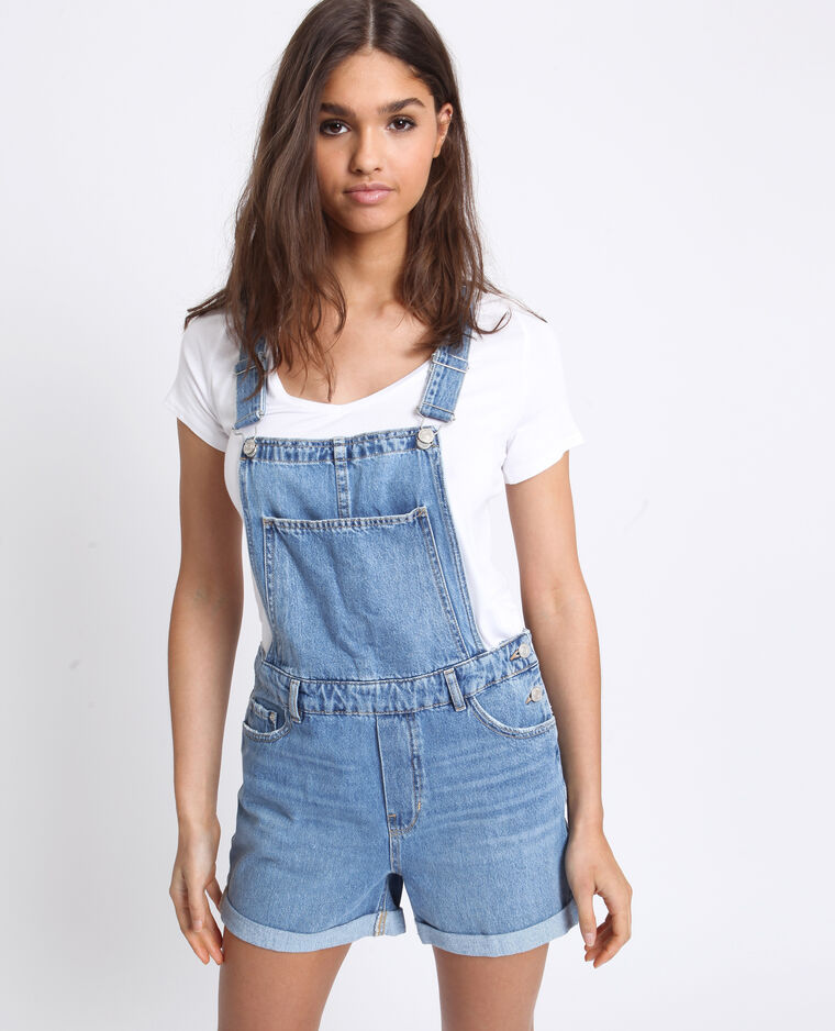 Salopette courte en jean bleu dÃ©lavÃ©