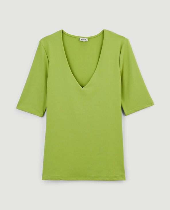 Top col V en maille vert kaki - Pimkie