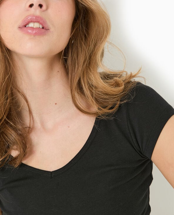 T-shirt court col V noir - Pimkie