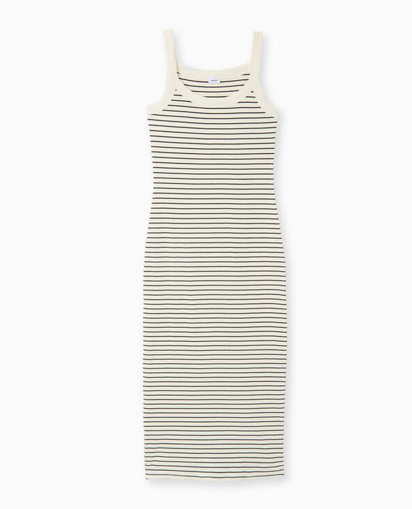 Robe longue et moulante en maille côtelée rayée blanc - Pimkie