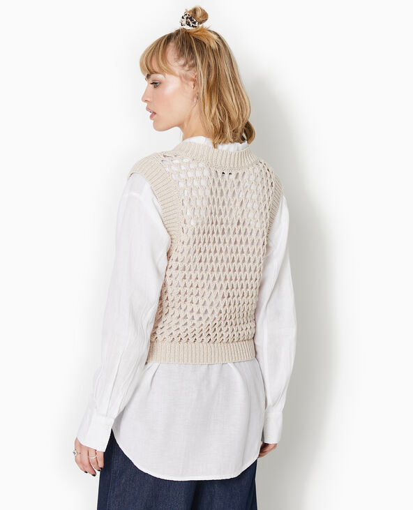 Pull sans manches en maille ajourée beige - Pimkie