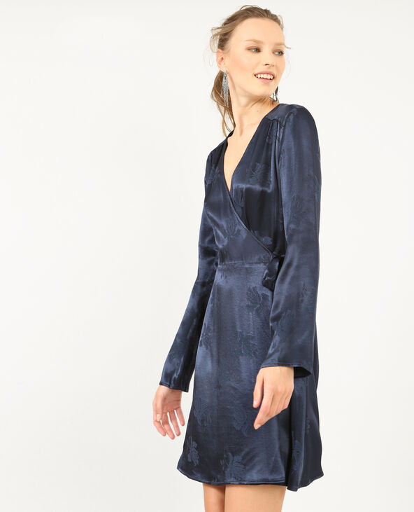 Robe portefeuille satinée bleu marine - Pimkie