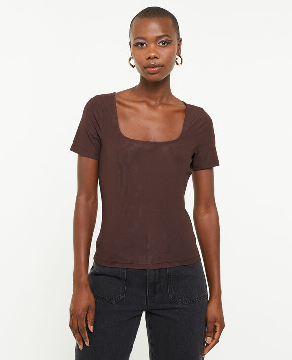 Top encolure carré maille côtelée marron - Pimkie