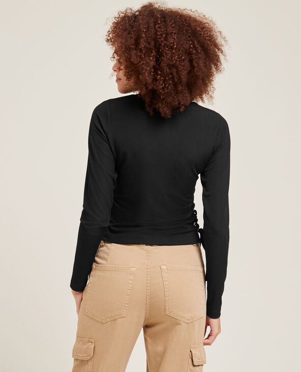 Top maille côtelée avec lacets noir - Pimkie