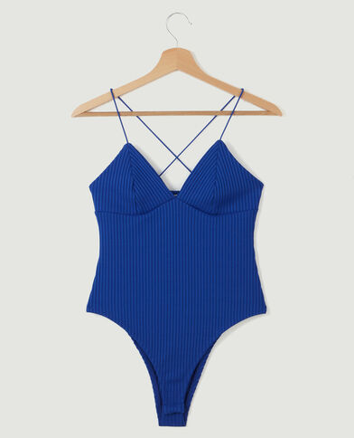 Body maille côtelée fines bretelles bleu électrique - Pimkie