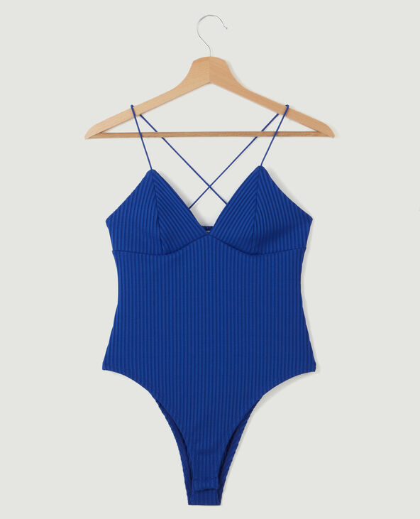 Body maille côtelée fines bretelles bleu électrique - Pimkie