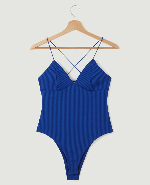 Body maille côtelée fines bretelles bleu électrique - Pimkie