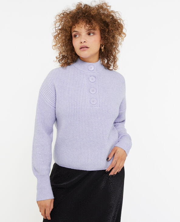 Pull grosse maille avec col boutonné lilas - Pimkie