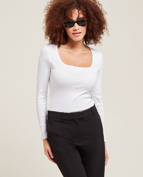 Top maille côtelée encolure carrée blanc - Pimkie