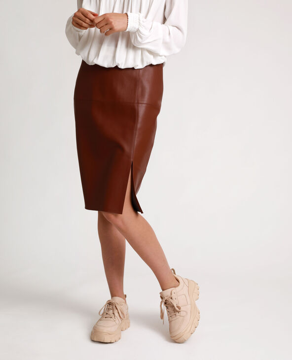 Jupe crayon cuir marron sales