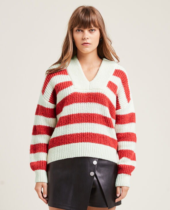 Pull grosse maille col V rouge - Pimkie