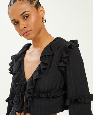 Blouse courte avec volants noir - Pimkie