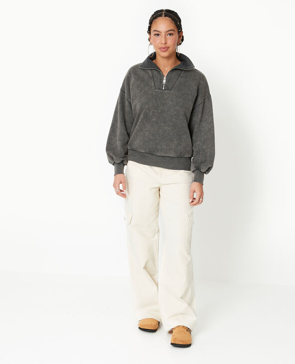 Sweat col camionneur avec effet délavé gris foncé - Pimkie