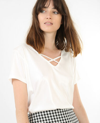 T-shirt irisé col croisé blanc - Pimkie