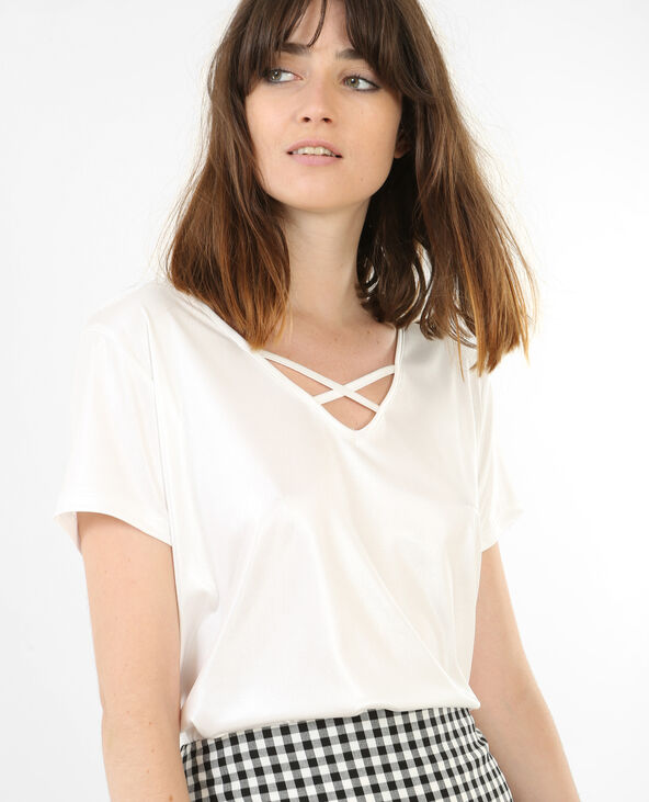 T-shirt irisé col croisé blanc - Pimkie