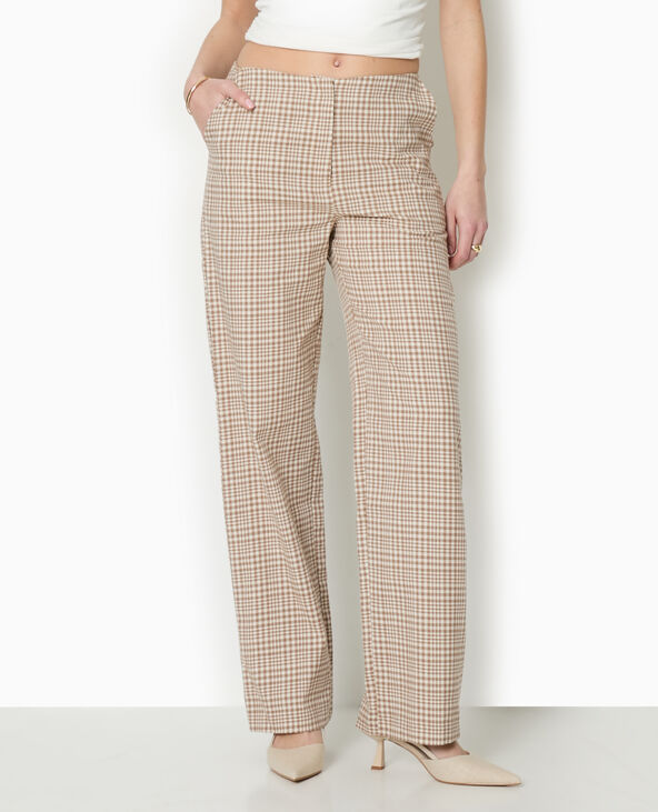 Pantalon droit à carreaux beige - Pimkie