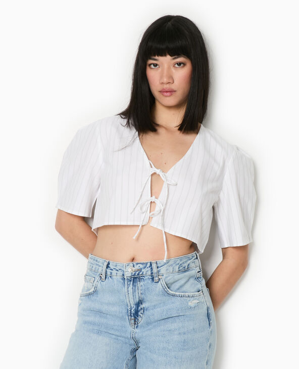 Blouse courte rayée avec nouettes blanc - Pimkie