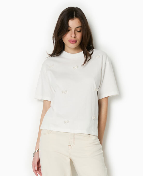 T-shirt ample avec nœuds en perles blanc - Pimkie