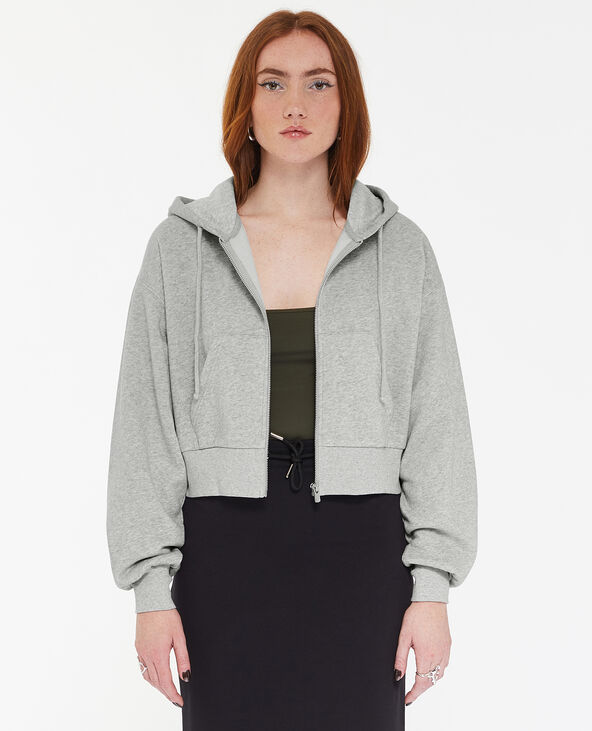 Gilet zippé court à capuche gris chiné - Pimkie