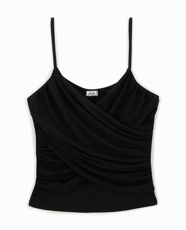 Top à bretelles avec drapé en tulle noir - Pimkie